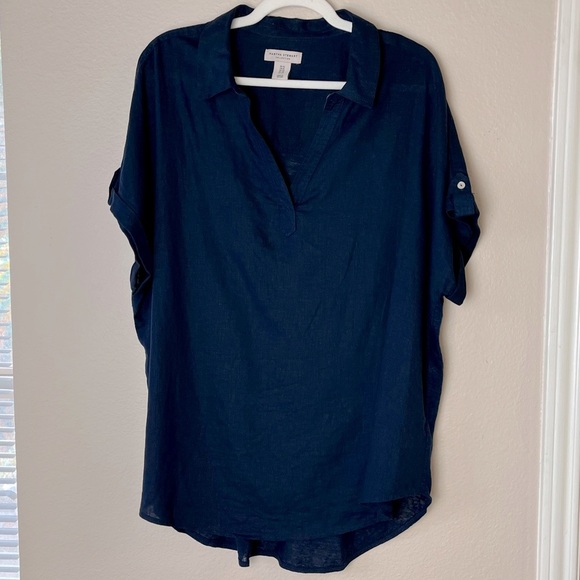 Martha Stewart Tops - Martha Stewart Plus Size Navy Linen Blend Blouse for Women, Plus size 1X